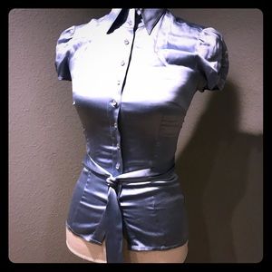 Bebe powder blue button silk and spandex blouse